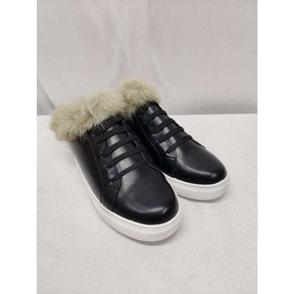 Cape Robbin Size 9 Women's Black Denice Round Toe Slip On Fur Sneakers Slip-on
